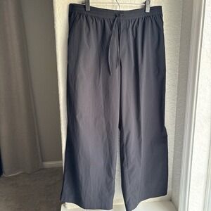 Athleta Womens Black Baggy Lightweight Scrub Bottom Drawstring Poly Pants Size L